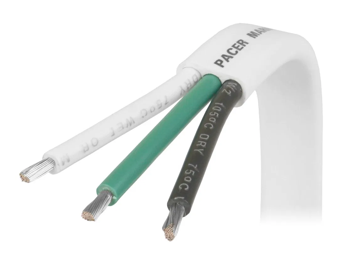 W12/3-250 – PACER Triplex Wire, Stranded Conductor 12/3 AWG Flat Encasement 250 Foot Roll White/ Green/ Black Tinned ...